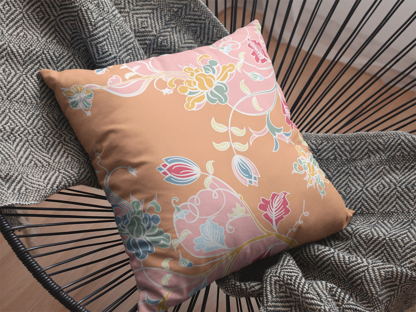 18" Pink Orange Garden Decorative Suede Throw Pillow
