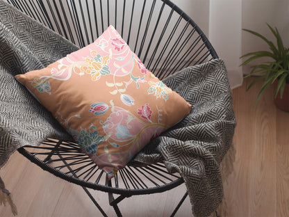 18" Pink Orange Garden Decorative Suede Throw Pillow