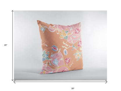 18" Pink Orange Garden Decorative Suede Throw Pillow