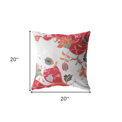 18" Red White Garden Decorative Suede Throw Pillow