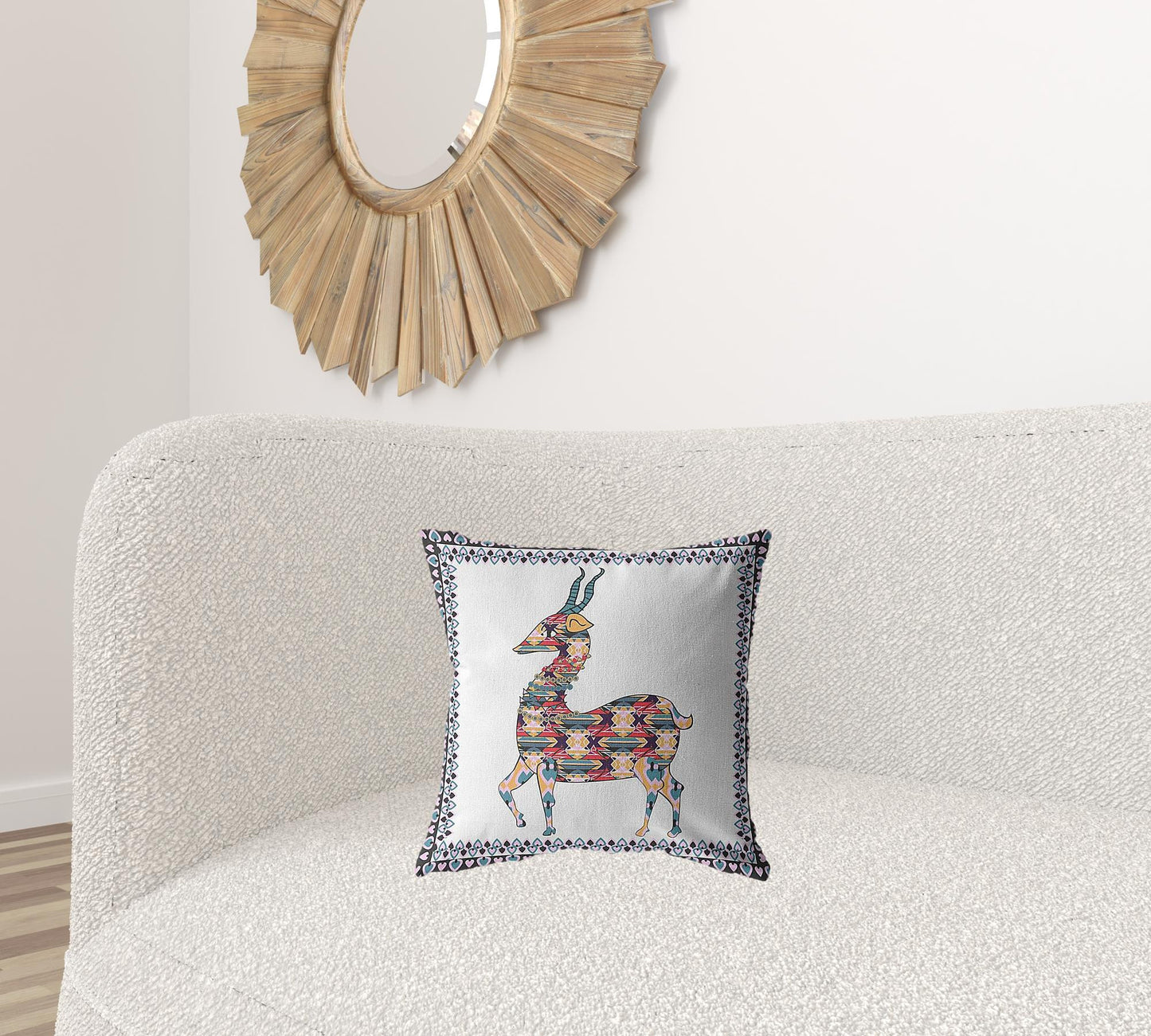 16" Blue White Boho Deer Suede Throw Pillow