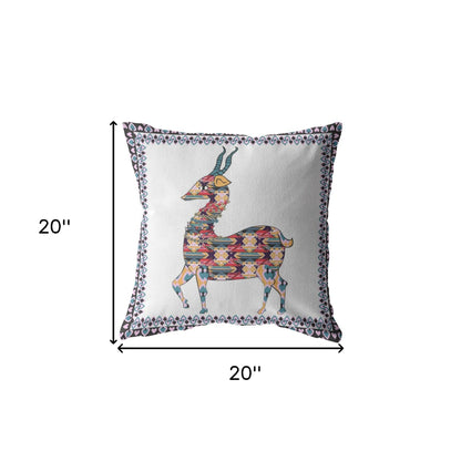 18" Blue White Boho Deer Suede Throw Pillow