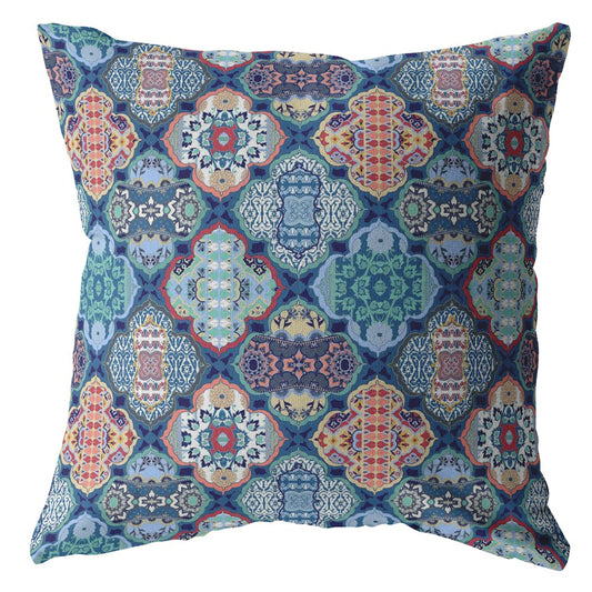 16” Turquoise Red Trellis Suede Throw Pillow