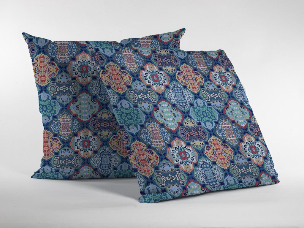 16” Turquoise Red Trellis Suede Throw Pillow