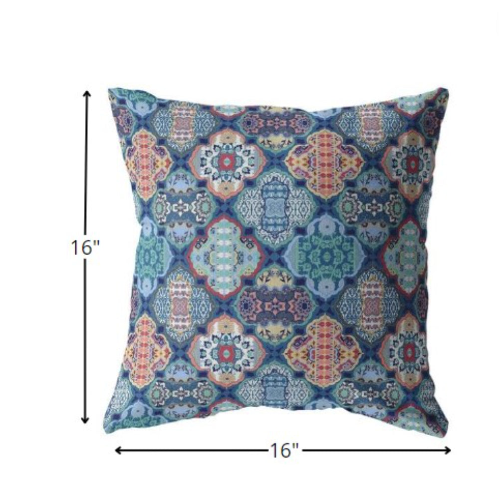 16” Turquoise Red Trellis Suede Throw Pillow