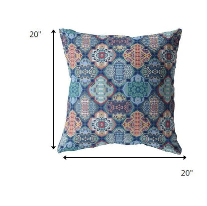 18” Turquoise Red Trellis Suede Throw Pillow
