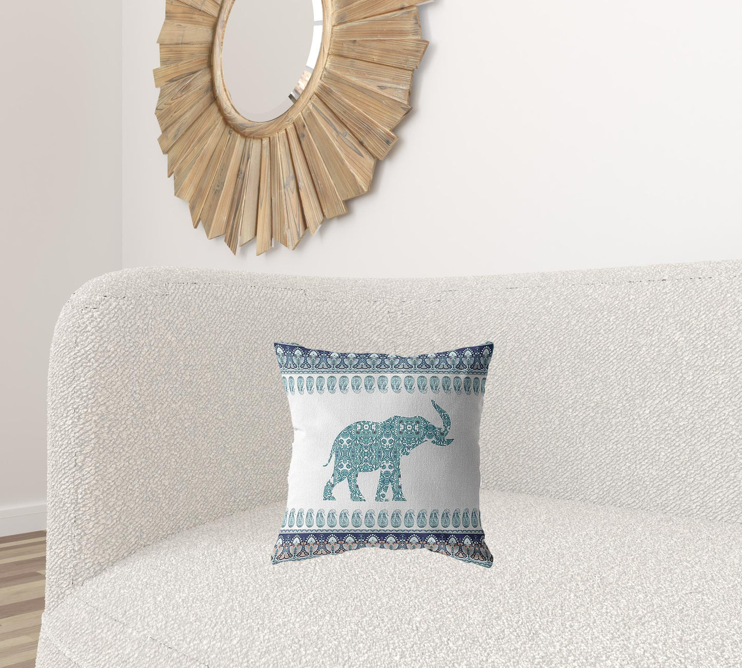 16” Teal Ornate Elephant Suede Throw Pillow
