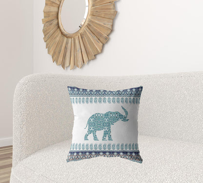 18” Teal Ornate Elephant Suede Throw Pillow