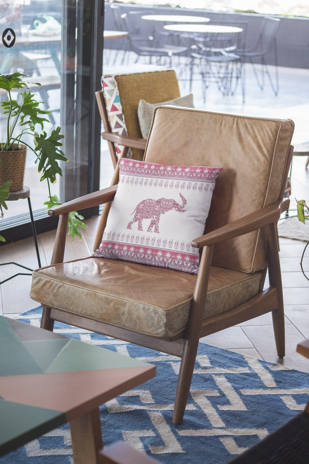 18” Red White Ornate Elephant Suede Throw Pillow