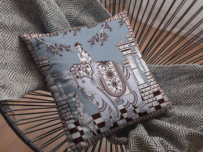 18” Blue Brown Ornate Elephant Suede Throw Pillow