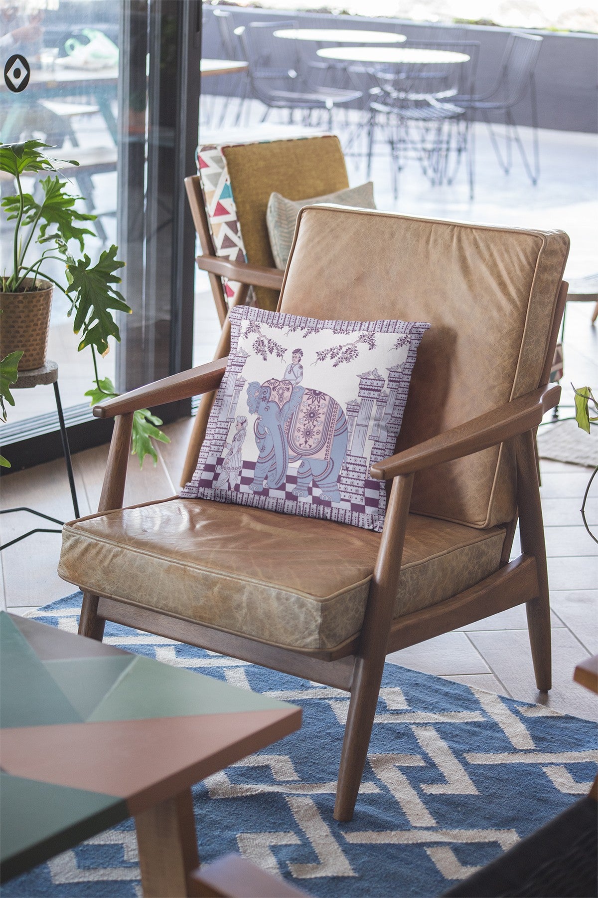 16” Blue Purple Ornate Elephant Suede Throw Pillow