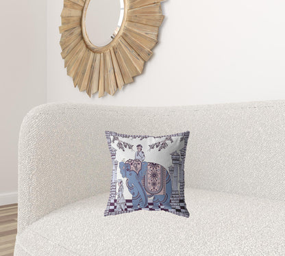 16” Blue Purple Ornate Elephant Suede Throw Pillow