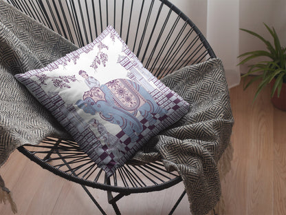 18” Blue Purple Ornate Elephant Suede Throw Pillow
