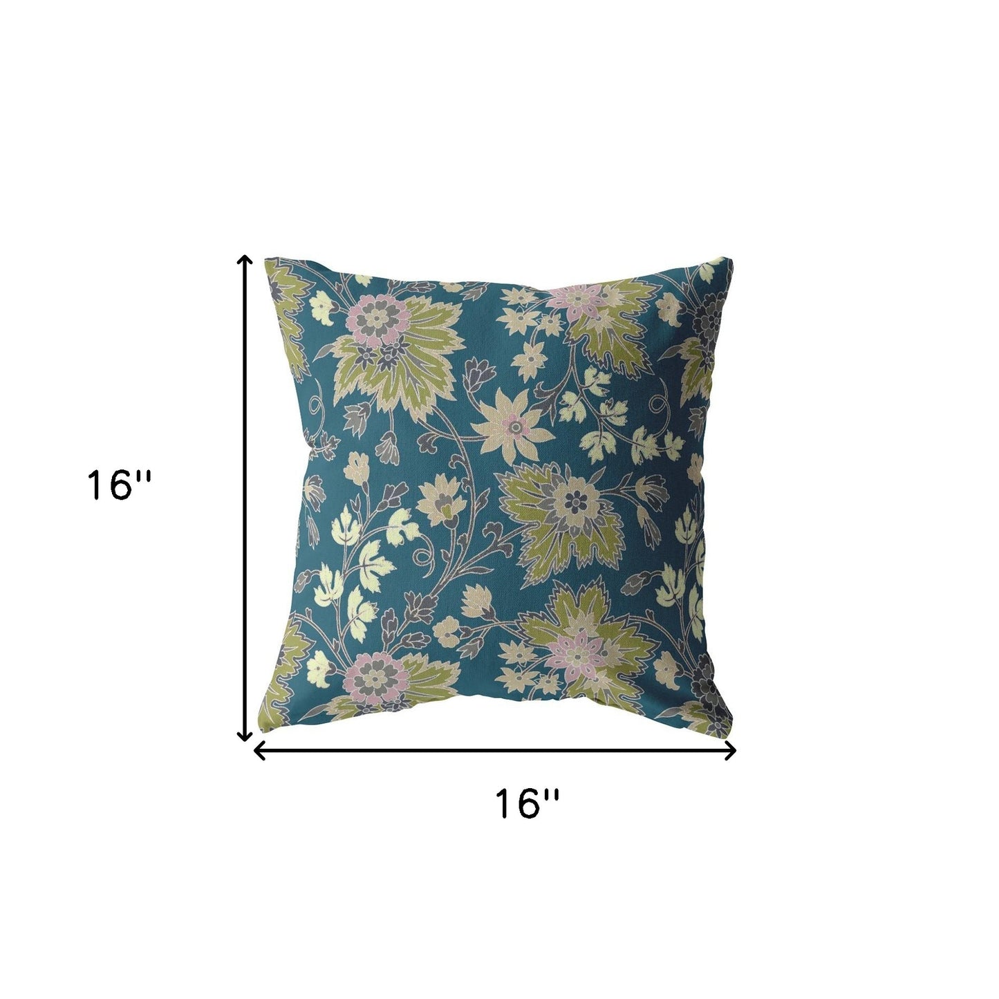 16” Teal Green Jacobean Suede Throw Pillow