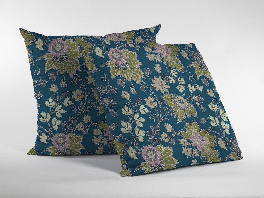 18” Teal Green Jacobean Suede Throw Pillow
