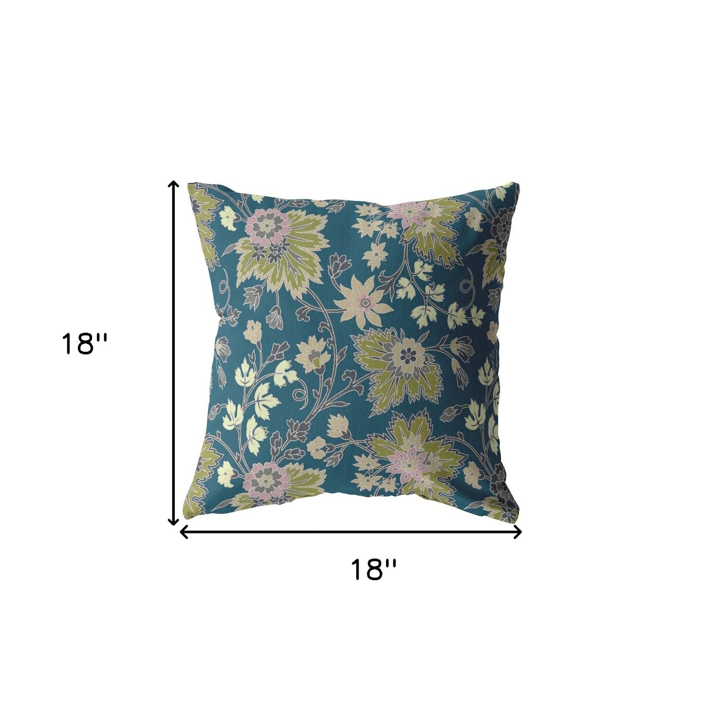 18” Teal Green Jacobean Suede Throw Pillow