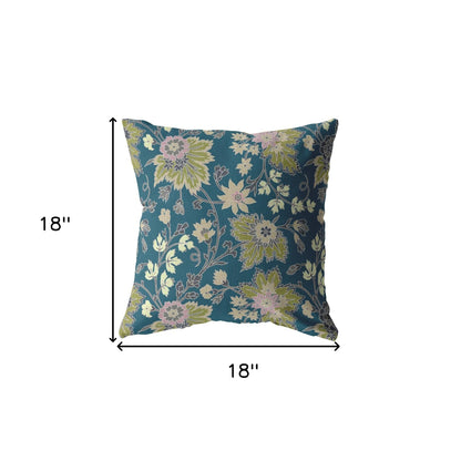 18” Teal Green Jacobean Suede Throw Pillow