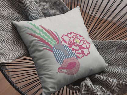 16” Pink White Peacock Suede Throw Pillow