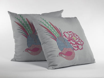 16” Pink White Peacock Suede Throw Pillow