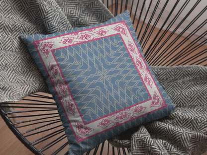 16" Pink Blue Nest Ornate Frame Suede Throw Pillow
