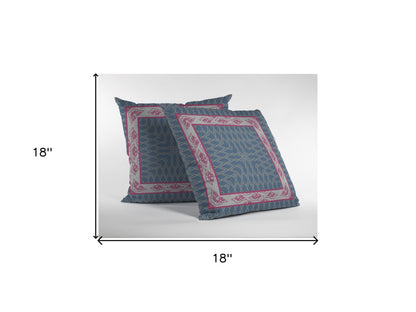 18" Pink Blue Nest Ornate Frame Suede Throw Pillow