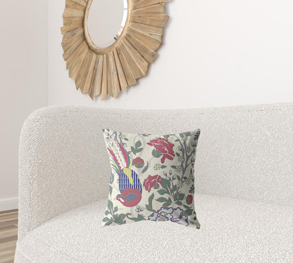 18” Pink Sage Peacock Suede Throw Pillow