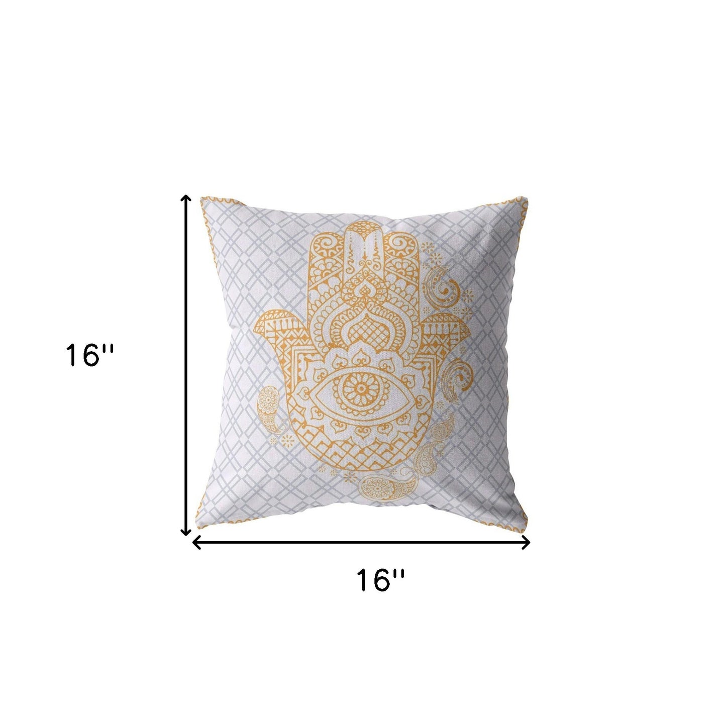 16” Gold Gray Hamsa Boho Suede Throw Pillow