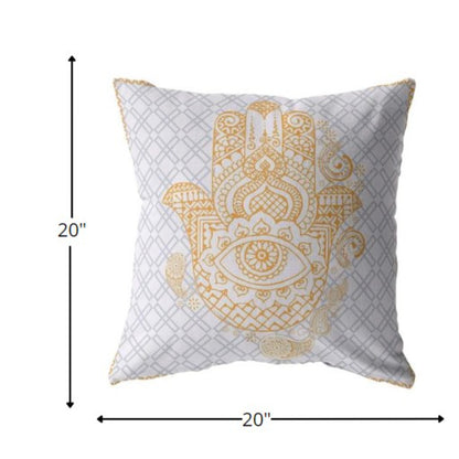 18” Gold Gray Hamsa Boho Suede Throw Pillow