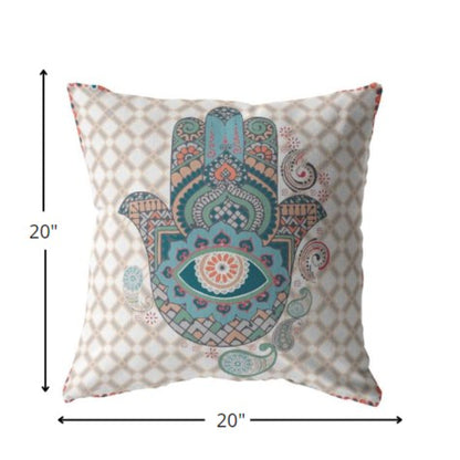 18” Blue Gray Hamsa Boho Suede Throw Pillow
