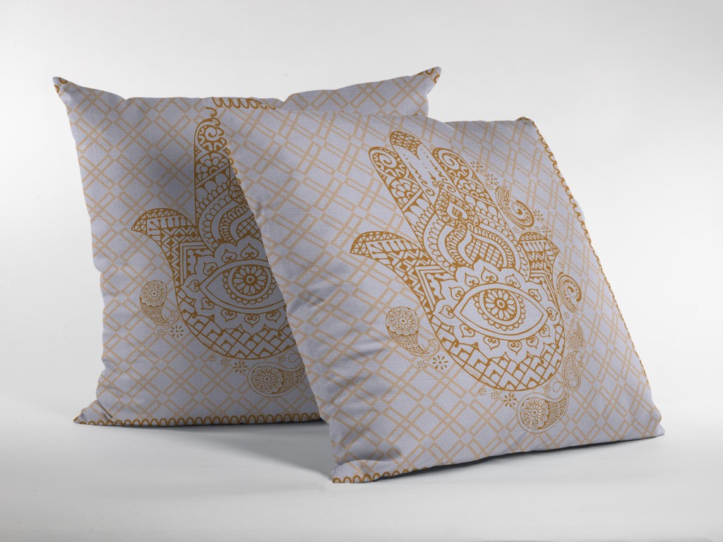 16” Gold White Hamsa Boho Suede Throw Pillow