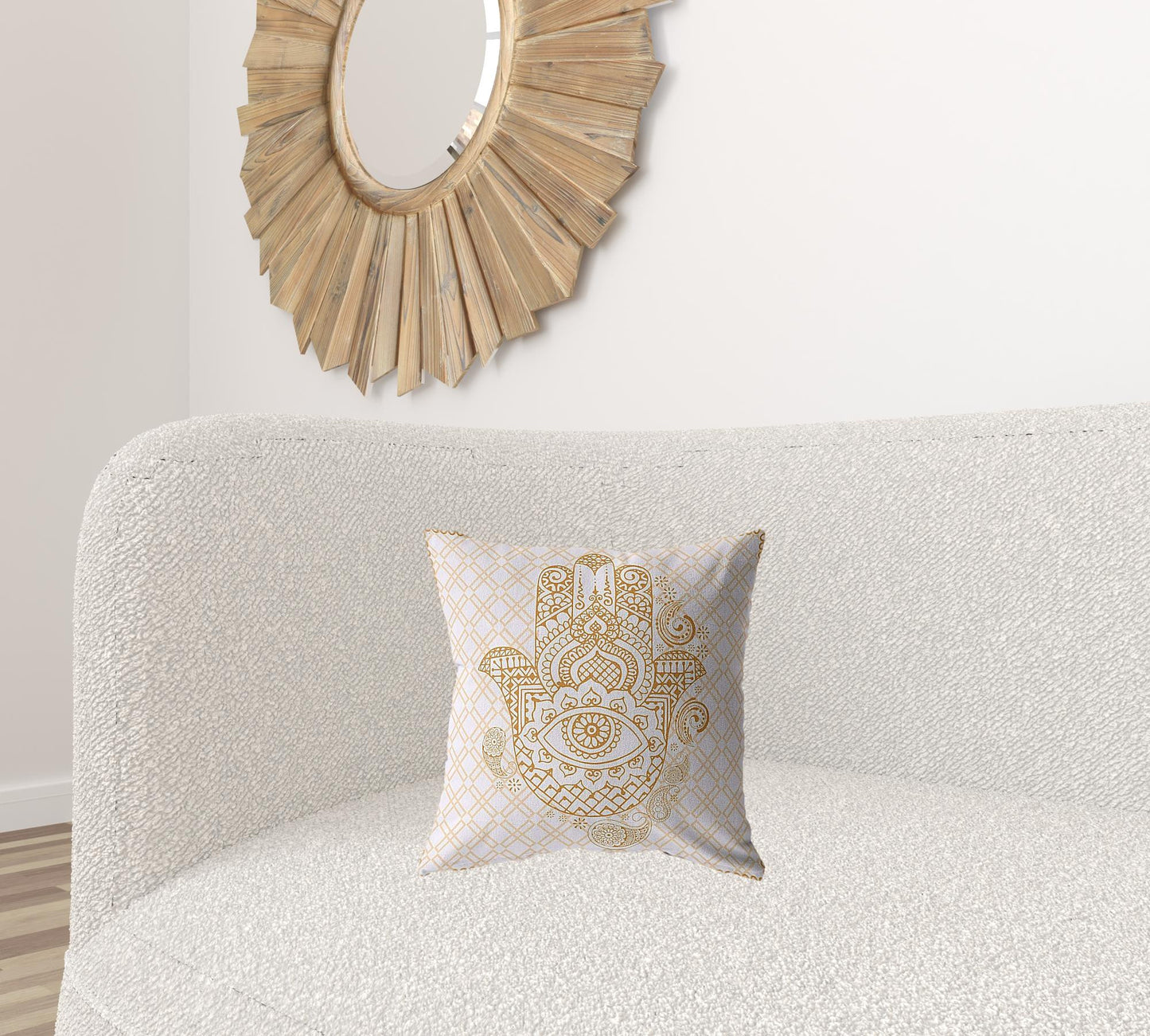 16” Gold White Hamsa Boho Suede Throw Pillow