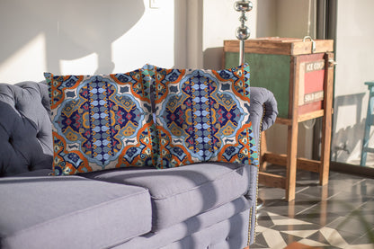 16" Orange Blue Decorative Suede Throw Pillow