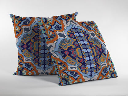 16" Orange Blue Decorative Suede Throw Pillow