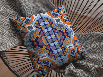 16" Orange Blue Decorative Suede Throw Pillow