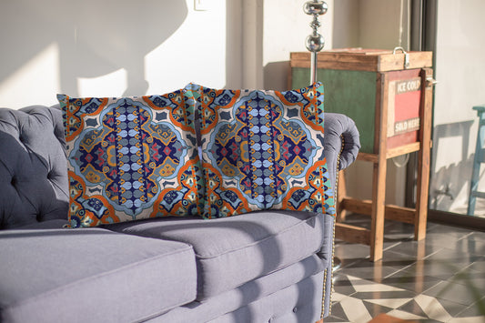 18" Orange Blue Decorative Suede Throw Pillow