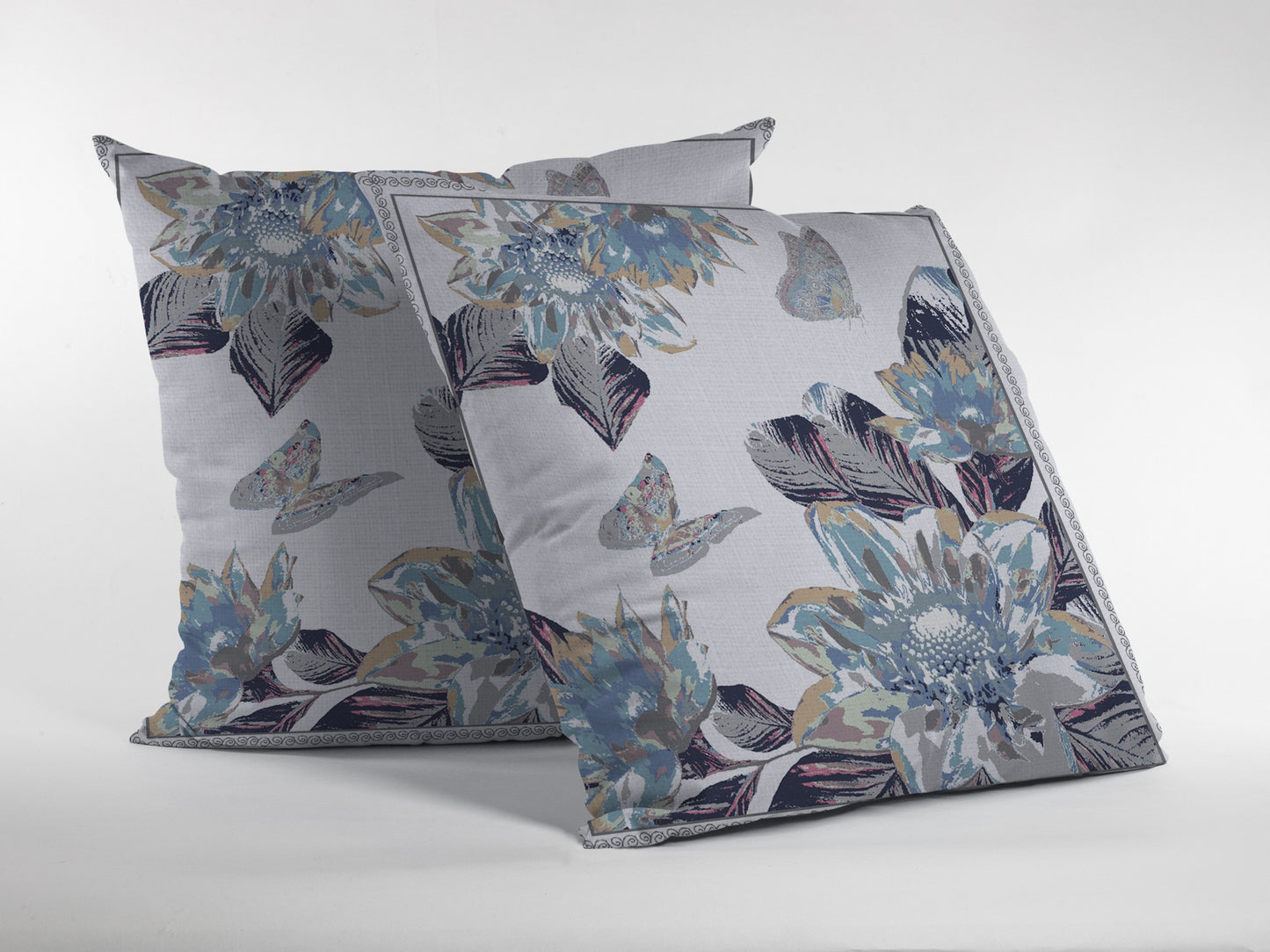 18” Gray White Butterfly Suede Throw Pillow