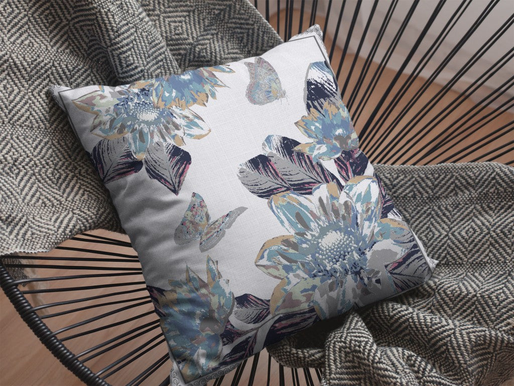 18” Gray White Butterfly Suede Throw Pillow
