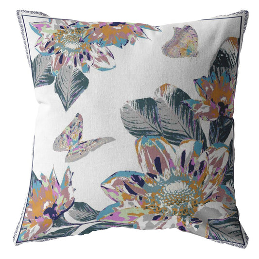 16” Pink White Butterfly Suede Throw Pillow