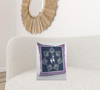 18” Navy Purple Horse Suede Throw Pillow