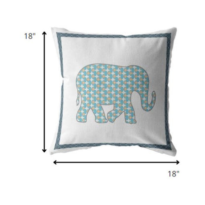 18” Blue White Elephant Boho Suede Throw Pillow