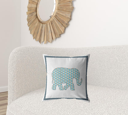 18” Blue White Elephant Boho Suede Throw Pillow