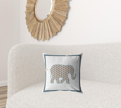 18” Gold White Elephant Boho Suede Throw Pillow