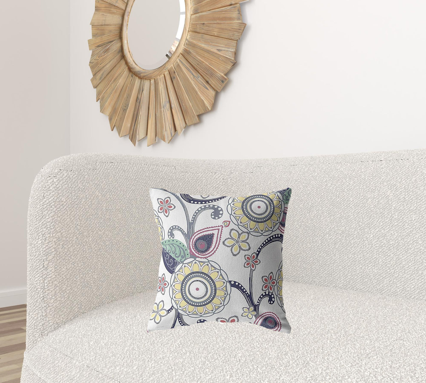 18” White Yellow Floral Suede Throw Pillow