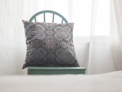 16” Blue Orange Mandala Suede Throw Pillow