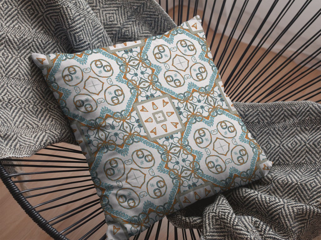 16” Blue Orange Mandala Suede Throw Pillow