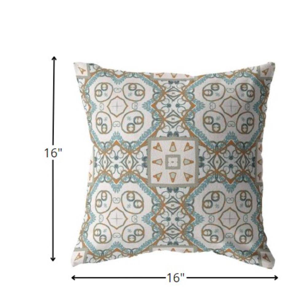 16” Blue Orange Mandala Suede Throw Pillow