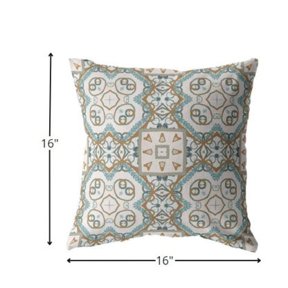 16” Blue Orange Mandala Suede Throw Pillow