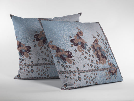 16” Blue Brown Boho Bird Suede Throw Pillow