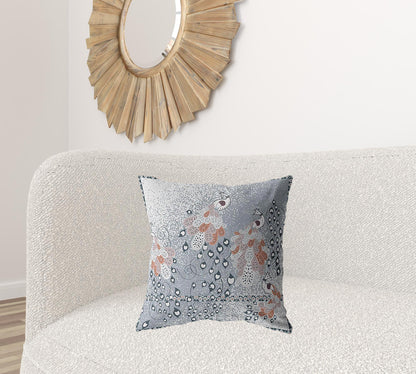 18” Gray Orange Boho Bird Suede Throw Pillow