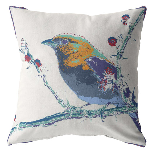 16” Blue White Robin Suede Throw Pillow